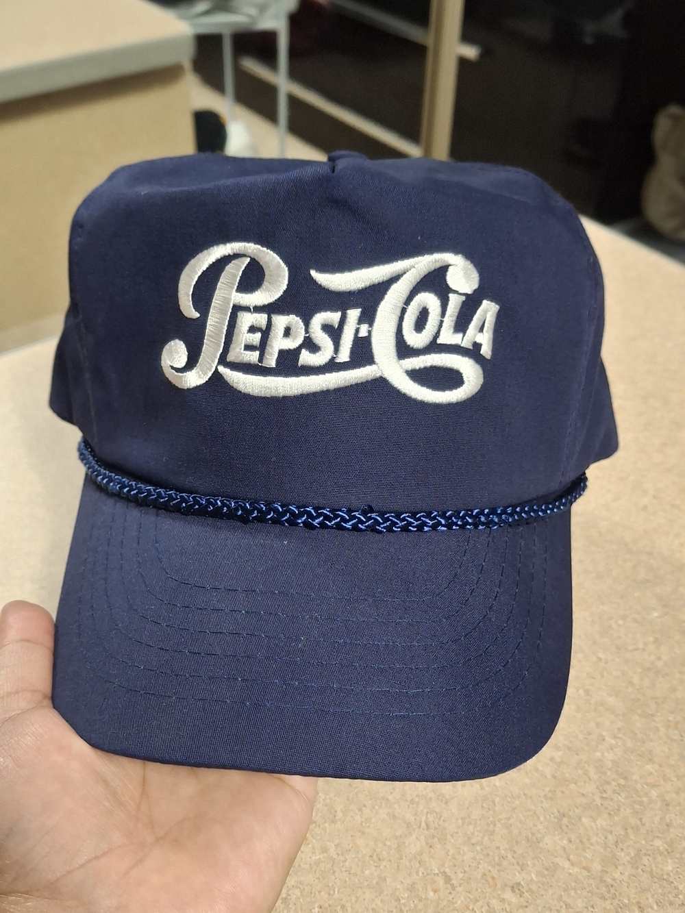 Vintage Pepsi-Cola Navy Blue Rope Hat Cap SportsMark Snapback Adult.